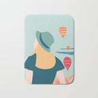 Cappadocia, girl looking at hot-air baloons Bath Mat Gallery Image 1