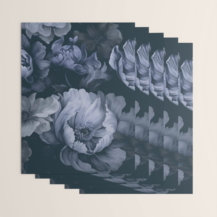 Regency Vibe Blue Floral Opulence Wrapping Paper Gallery Image 3