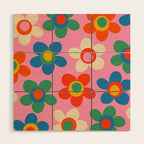 Cheerful Maisie Flowers Colorful Floral Pattern on Pink Wood Wall Art Gallery Image 1