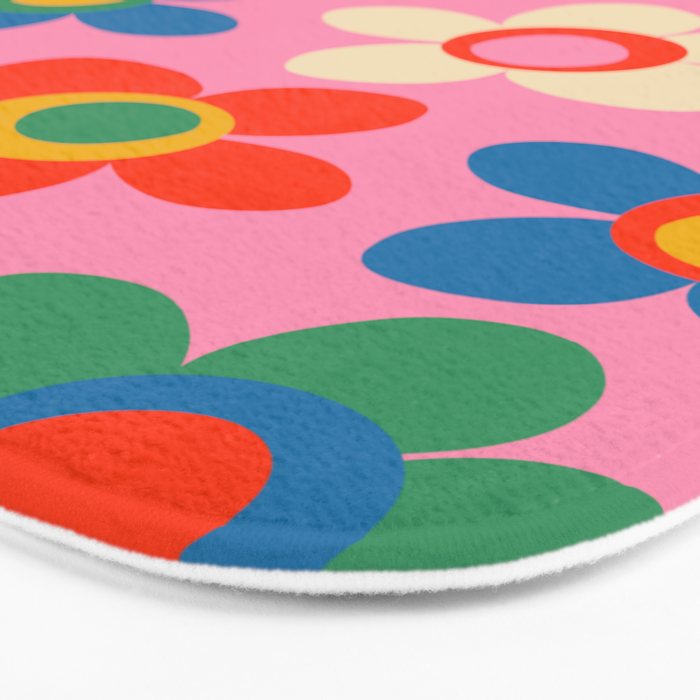 Cheerful Maisie Flowers Colorful Floral Pattern on Pink Bath Mat Gallery Image 3