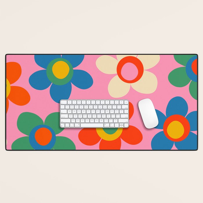 Cheerful Maisie Flowers Colorful Floral Pattern on Pink Desk Mat Gallery Image 1