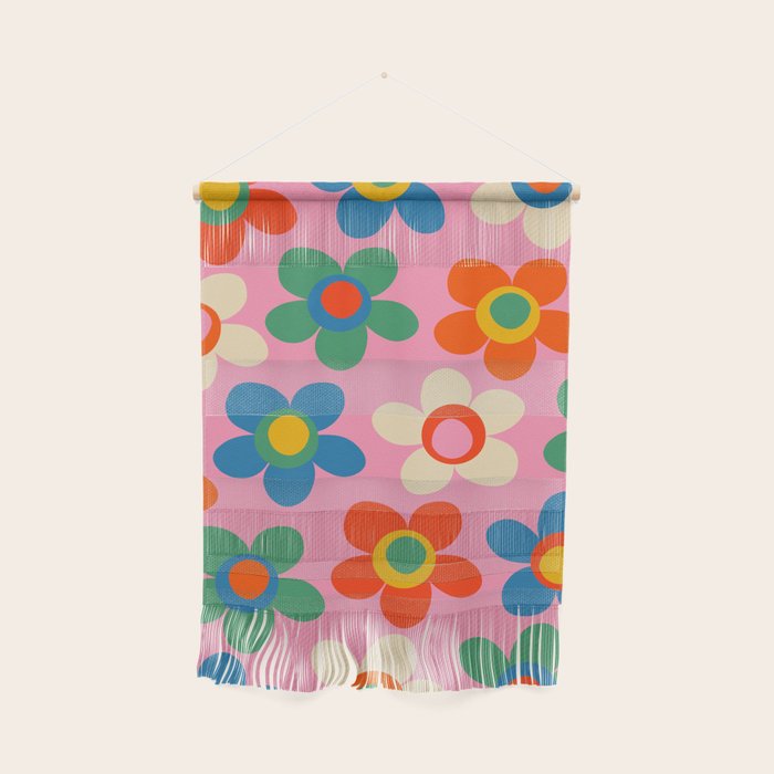 Cheerful Maisie Flowers Colorful Floral Pattern on Pink Wall Hanging Gallery Image 1