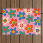 Cheerful Maisie Flowers Colorful Floral Pattern on Pink Outdoor Rug Gallery Image 1