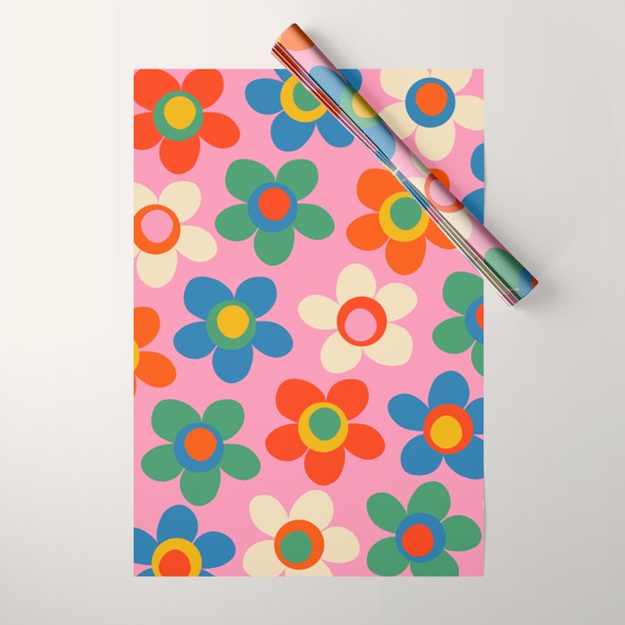 Cheerful Maisie Flowers Colorful Floral Pattern on Pink Wrapping Paper Gallery Image 1