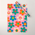 Cheerful Maisie Flowers Colorful Floral Pattern on Pink Wrapping Paper Gallery Image 1