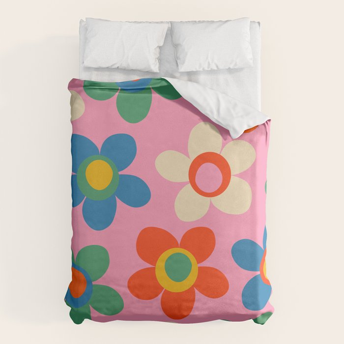 Cheerful Maisie Flowers Colorful Floral Pattern on Pink Duvet Cover Gallery Image 6