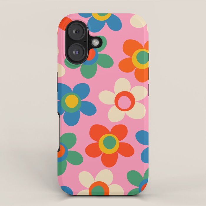 Cheerful Maisie Flowers Colorful Floral Pattern on Pink iPhone Case Gallery Image 1