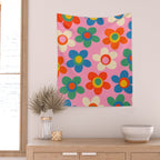 Cheerful Maisie Flowers Colorful Floral Pattern on Pink Wall Tapestry Gallery Image 2