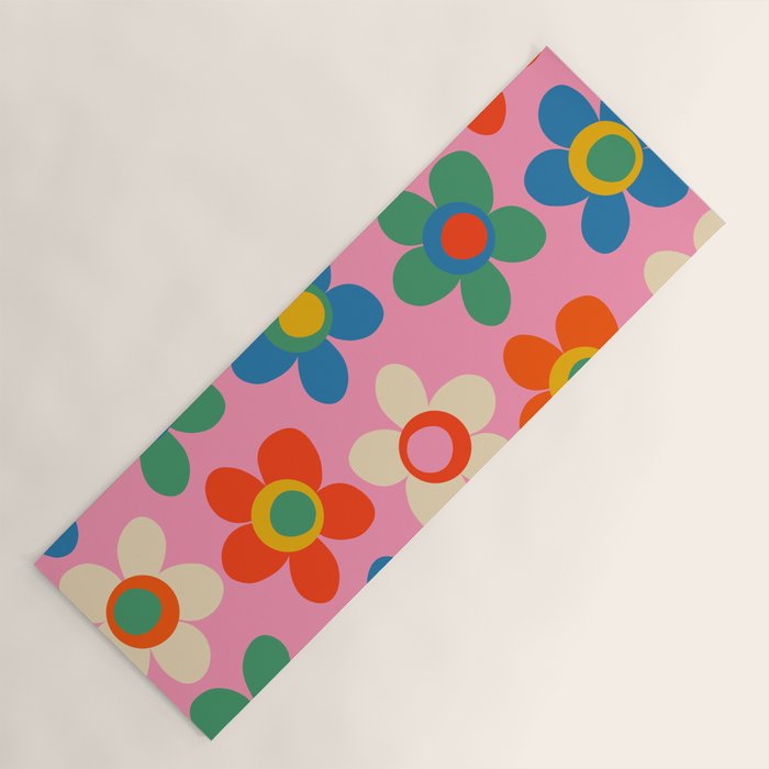 Cheerful Maisie Flowers Colorful Floral Pattern on Pink Yoga Mat Gallery Image 1
