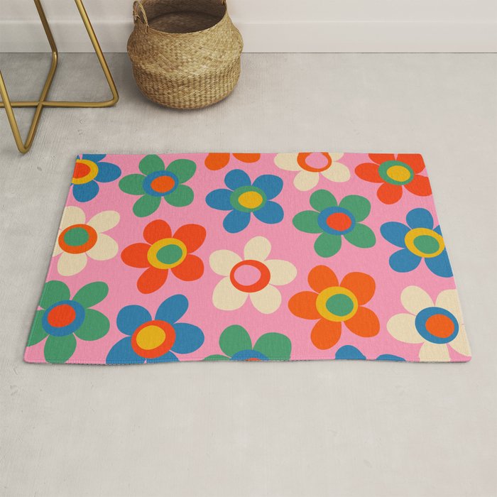 Cheerful Maisie Flowers Colorful Floral Pattern on Pink Rug Gallery Image 1