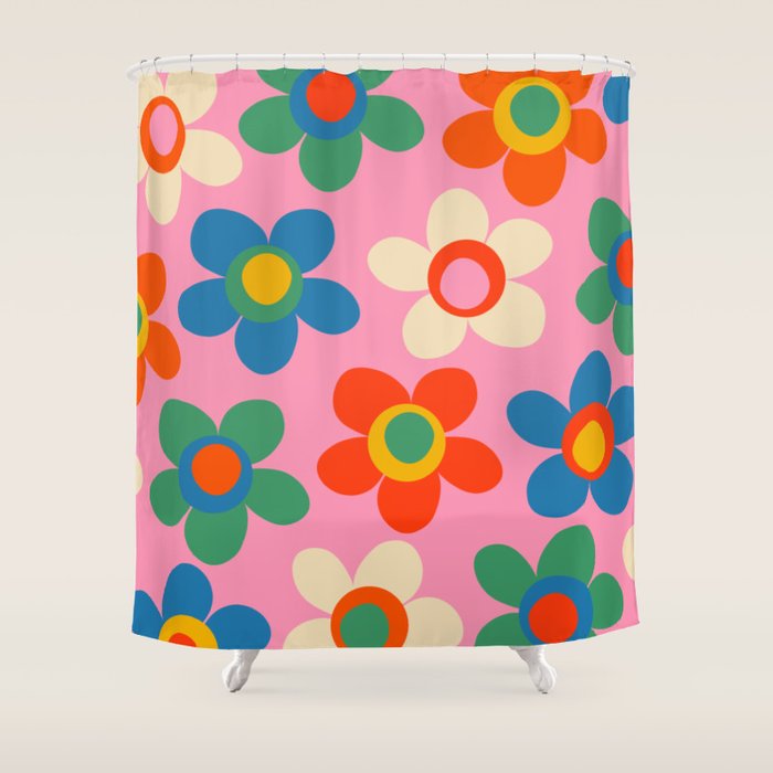 Cheerful Maisie Flowers Colorful Floral Pattern on Pink Shower Curtain Gallery Image 1