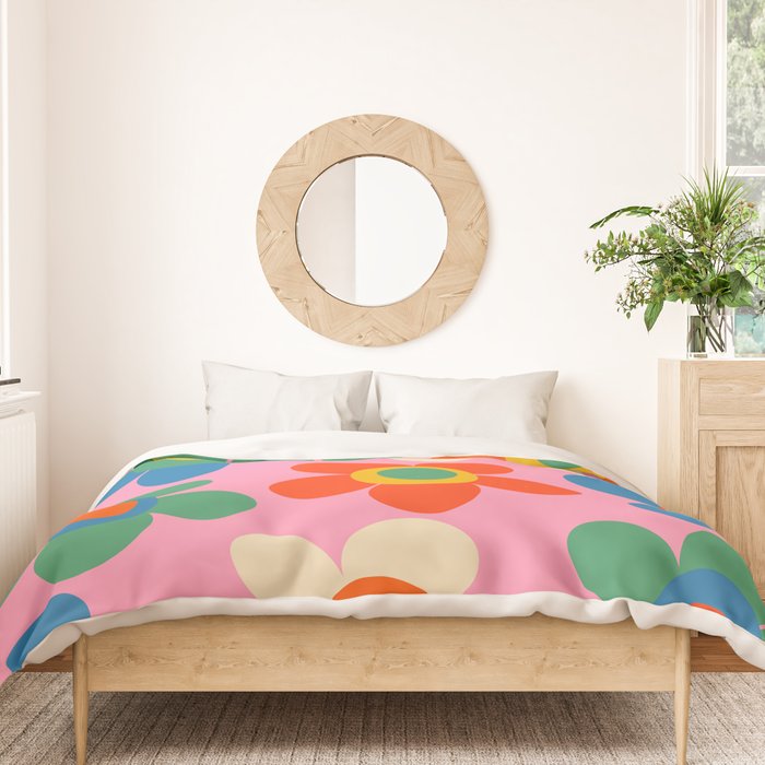 Cheerful Maisie Flowers Colorful Floral Pattern on Pink Duvet Cover Gallery Image 3