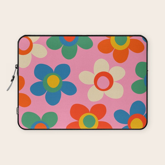 Cheerful Maisie Flowers Colorful Floral Pattern on Pink Laptop Sleeve Gallery Image 1