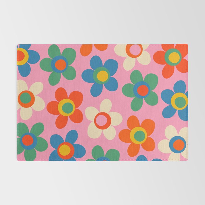 Cheerful Maisie Flowers Colorful Floral Pattern on Pink Rug Gallery Image 2