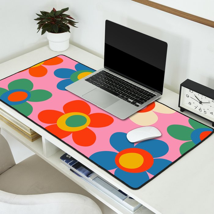 Cheerful Maisie Flowers Colorful Floral Pattern on Pink Desk Mat Gallery Image 2