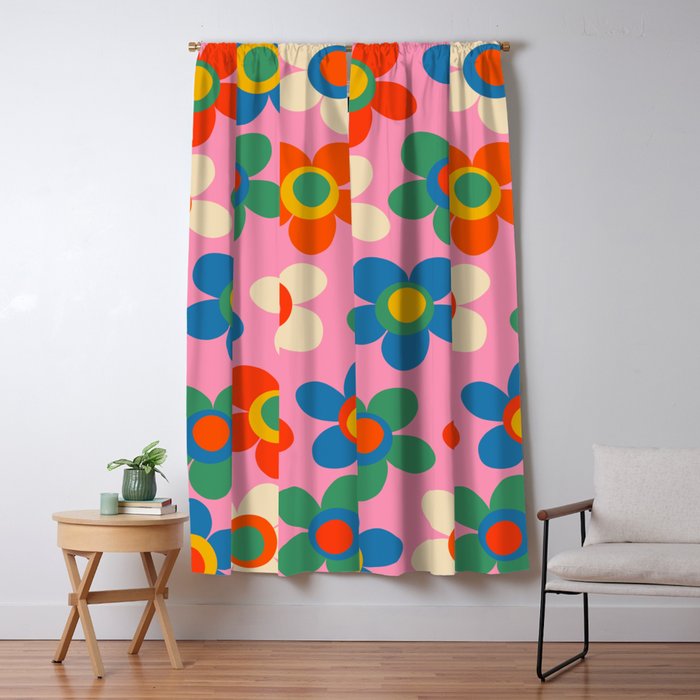 Cheerful Maisie Flowers Colorful Floral Pattern on Pink Window Curtain Gallery Image 5