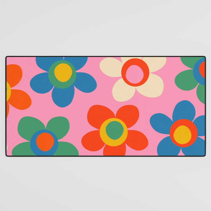 Cheerful Maisie Flowers Colorful Floral Pattern on Pink Desk Mat Gallery Image 3