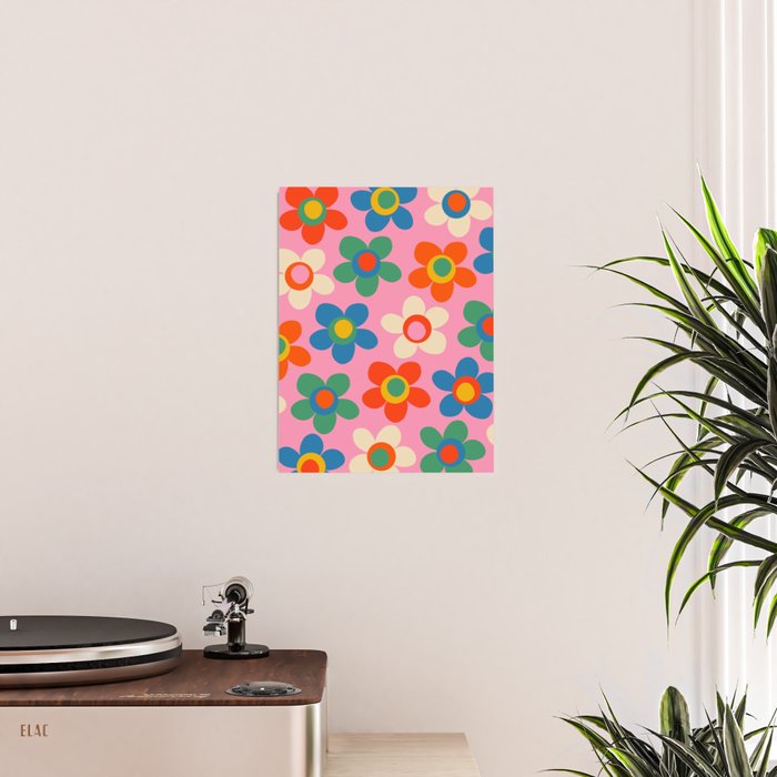 Cheerful Maisie Flowers Colorful Floral Pattern on Pink Poster Gallery Image 2
