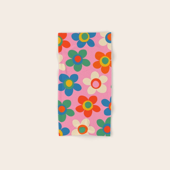 Cheerful Maisie Flowers Colorful Floral Pattern on Pink Bath Towel Gallery Image 1