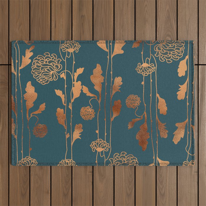 Art Deco Copper Flowers  Outdoor Rug Gallery Image 1