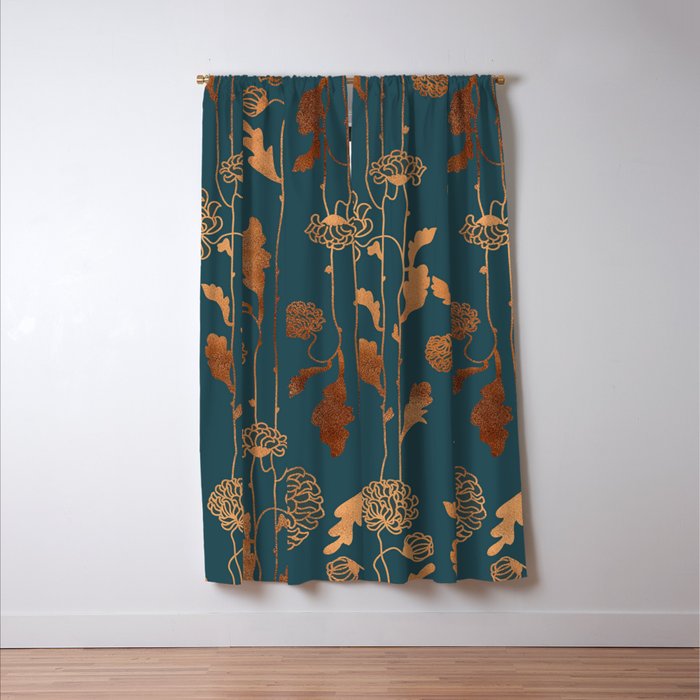 Art Deco Copper Flowers  Window Curtain Gallery Image 3