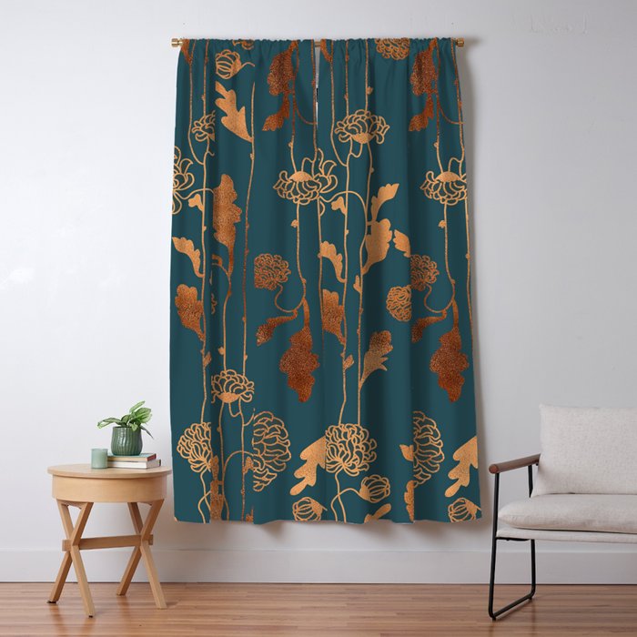 Art Deco Copper Flowers  Window Curtain