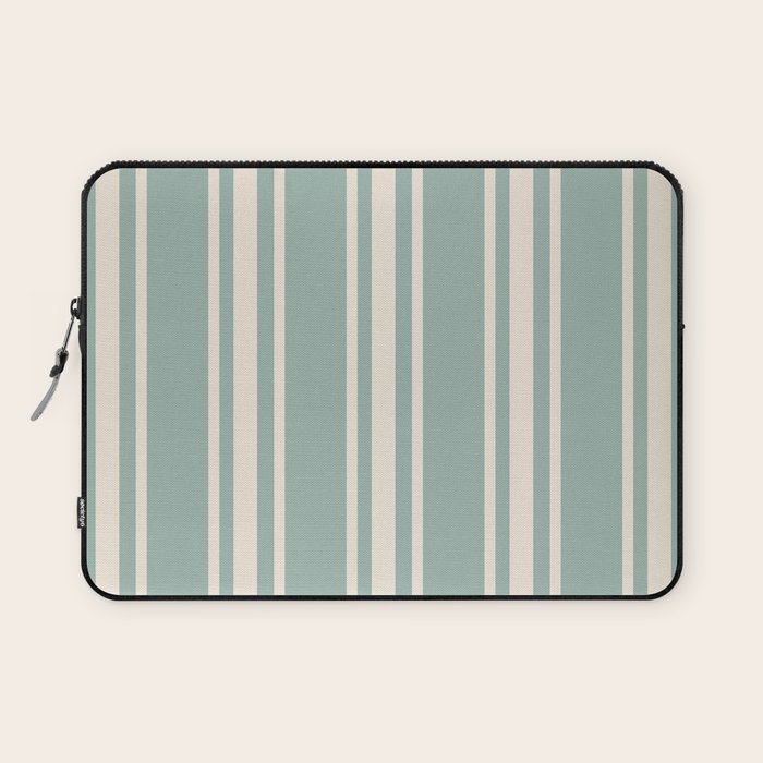 Mediterranean Ticking Stripe Sea Glass Sand Laptop Sleeve Gallery Image 1