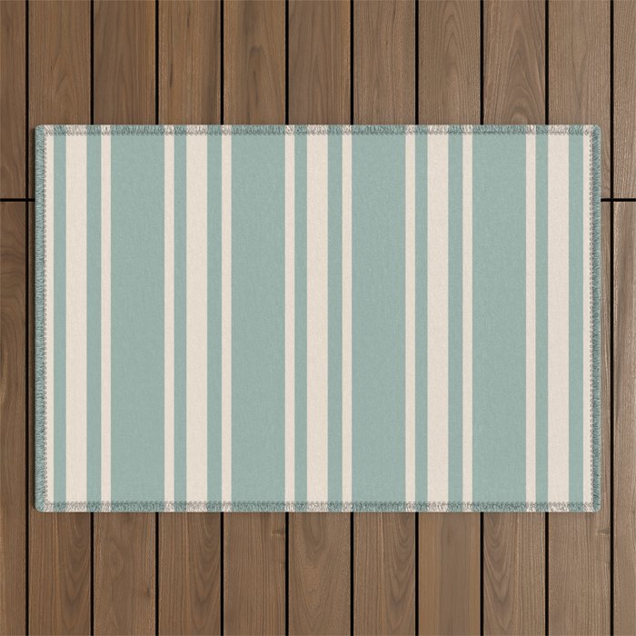 Mediterranean Ticking Stripe Sea Glass Sand Outdoor Rug Gallery Image 1