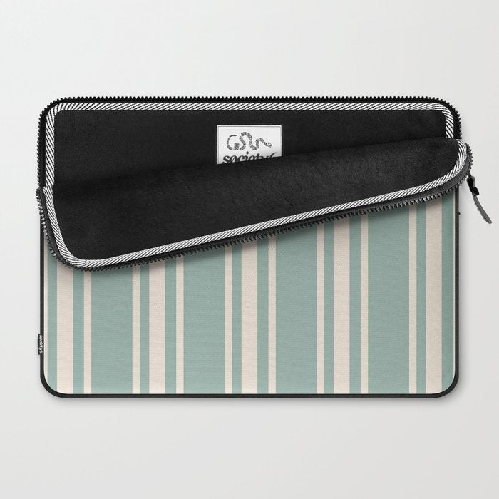 Mediterranean Ticking Stripe Sea Glass Sand Laptop Sleeve Gallery Image 2
