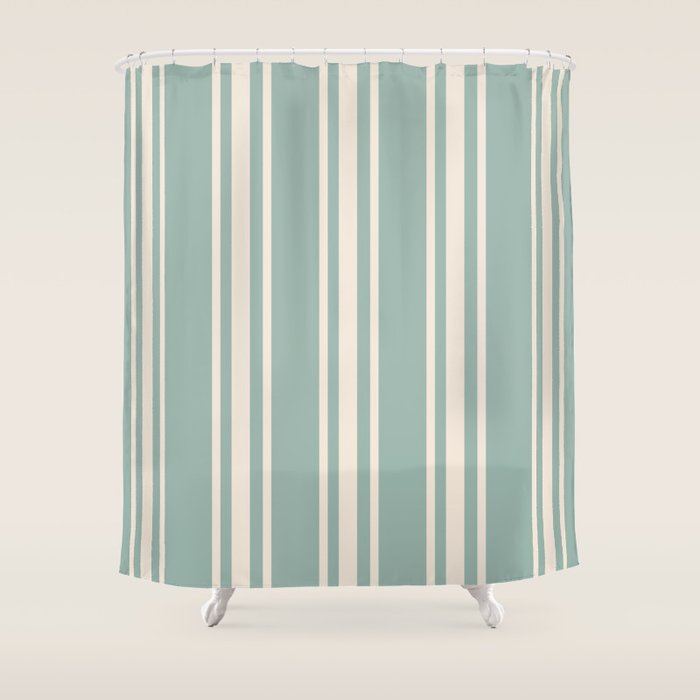 Mediterranean Ticking Stripe Sea Glass Sand Shower Curtain Gallery Image 1