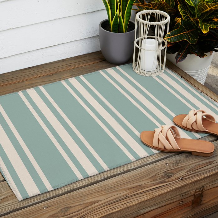 Mediterranean Ticking Stripe Sea Glass Sand Outdoor Rug Gallery Image 2