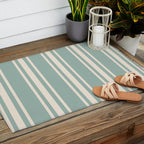 Mediterranean Ticking Stripe Sea Glass Sand Outdoor Rug Gallery Image 2
