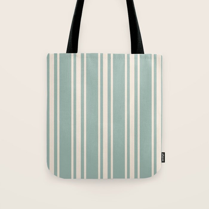 Mediterranean Ticking Stripe Sea Glass Sand Tote Bag Gallery Image 1