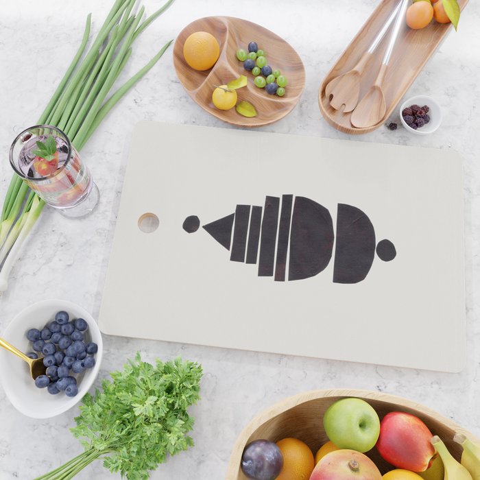 Black & White Minimalist Mid Century Paper collage Funky Black Ink Tribal Geometric by Ejaaz Haniff Cutting Board Gallery Image 2