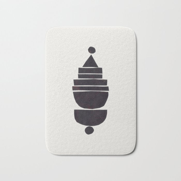 Black & White Minimalist Mid Century Paper collage Funky Black Ink Tribal Geometric by Ejaaz Haniff Bath Mat Gallery Image 1