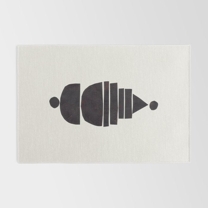 Black & White Minimalist Mid Century Paper collage Funky Black Ink Tribal Geometric by Ejaaz Haniff Rug Gallery Image 2