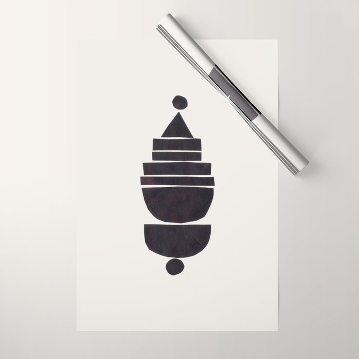 Black & White Minimalist Mid Century Paper collage Funky Black Ink Tribal Geometric by Ejaaz Haniff Wrapping Paper Gallery Image 1