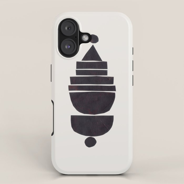 Black & White Minimalist Mid Century Paper collage Funky Black Ink Tribal Geometric by Ejaaz Haniff iPhone Case Gallery Image 1