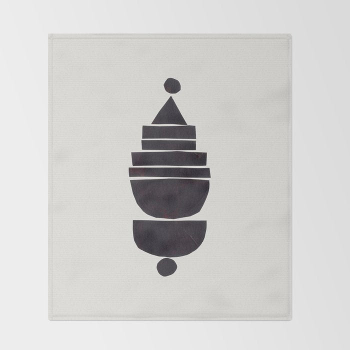 Black & White Minimalist Mid Century Paper collage Funky Black Ink Tribal Geometric by Ejaaz Haniff Throw Blanket Gallery Image 2