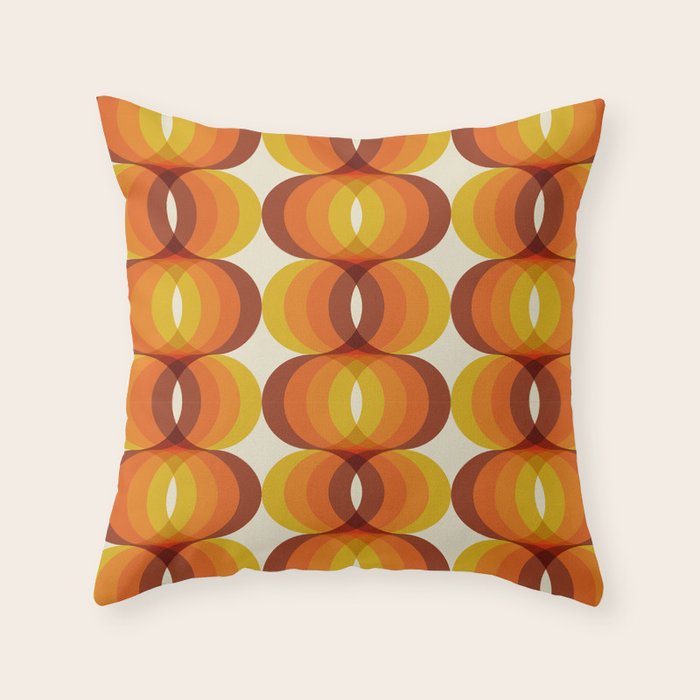 Orange, Brown, and Ivory Retro 1960s Wavy Pattern Throw Pillow Gallery Image 1