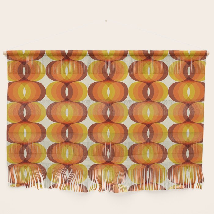 Orange, Brown, and Ivory Retro 1960s Wavy Pattern Wall Hanging Gallery Image 1
