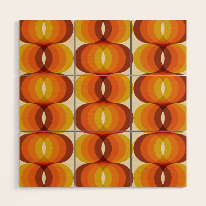 Orange, Brown, and Ivory Retro 1960s Wavy Pattern Wood Wall Art Gallery Image 1
