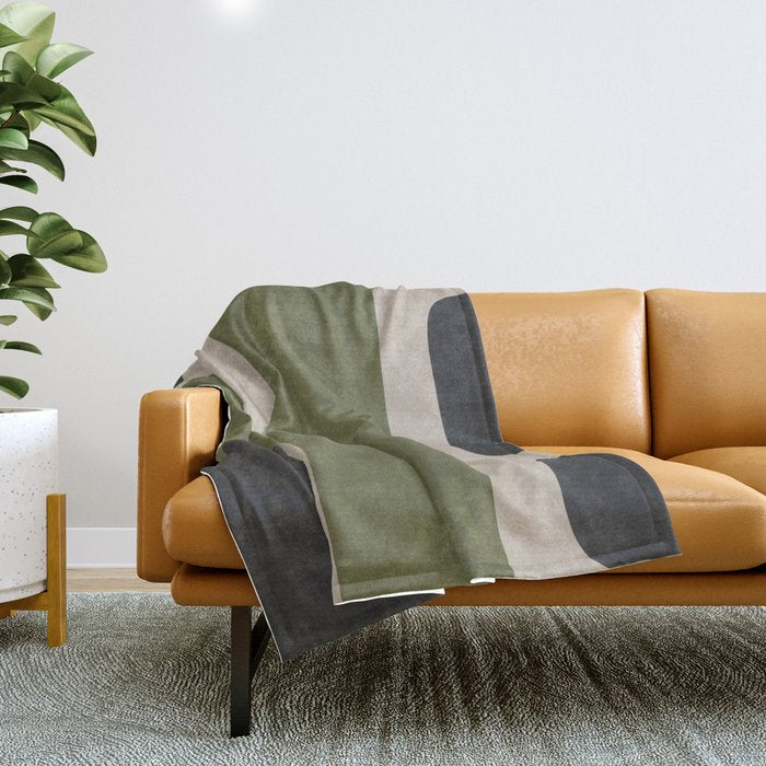 Abstract Minimalist Artwork Olive Green Black Throw Blanket Gallery Image 1