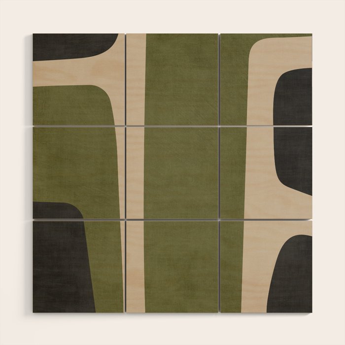 Abstract Minimalist Artwork Olive Green Black Wood Wall Art Gallery Image 1
