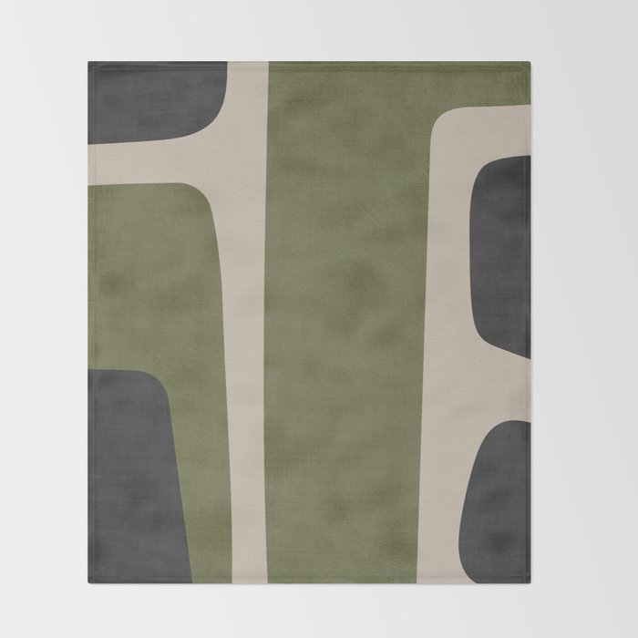 Abstract Minimalist Artwork Olive Green Black Throw Blanket Gallery Image 2