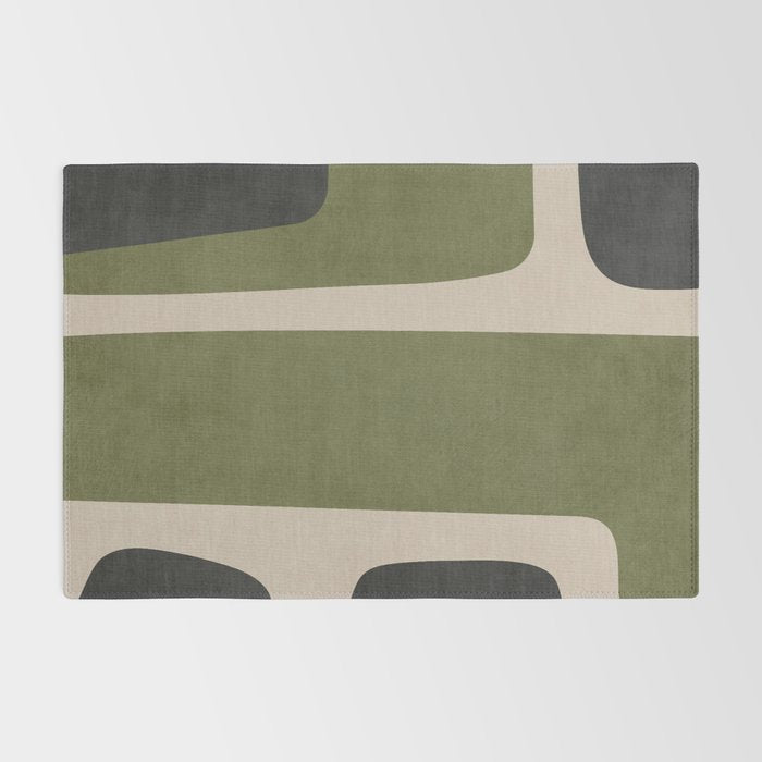 Abstract Minimalist Artwork Olive Green Black Rug Gallery Image 2