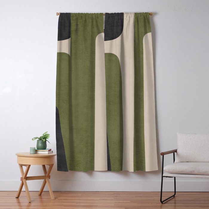 Abstract Minimalist Artwork Olive Green Black Window Curtain Gallery Image 5