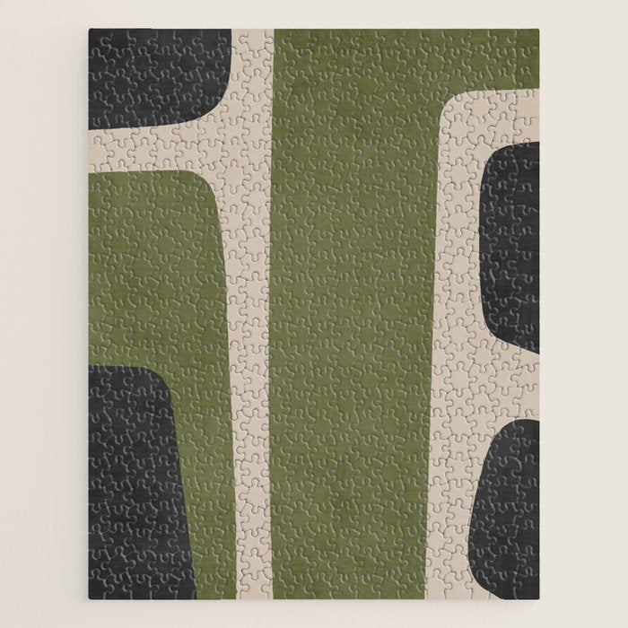 Abstract Minimalist Artwork Olive Green Black Jigsaw Puzzle