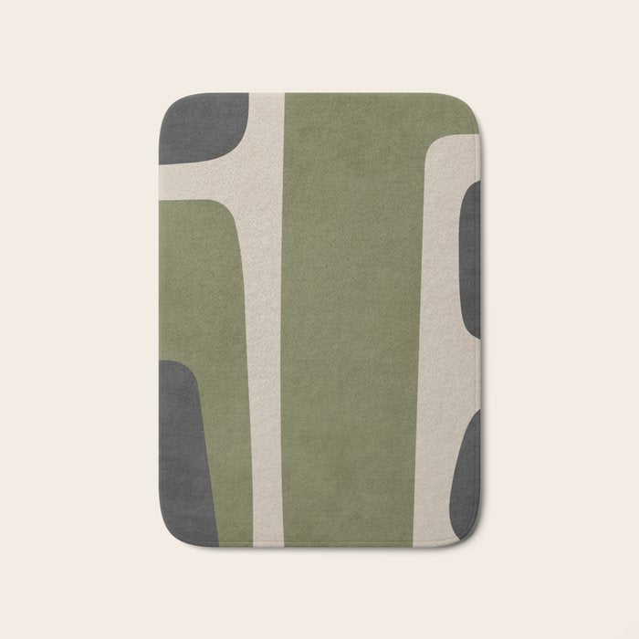 Abstract Minimalist Artwork Olive Green Black Bath Mat Gallery Image 1