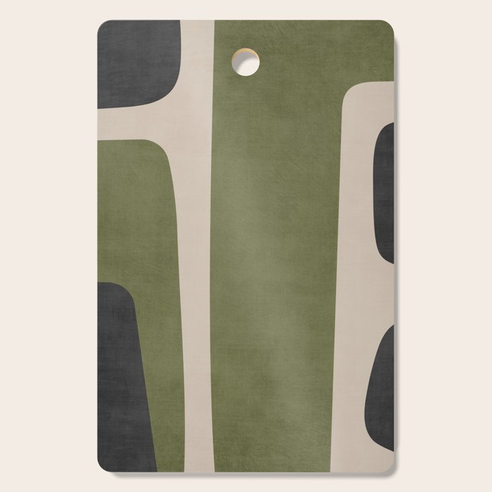 Abstract Minimalist Artwork Olive Green Black Cutting Board Gallery Image 1